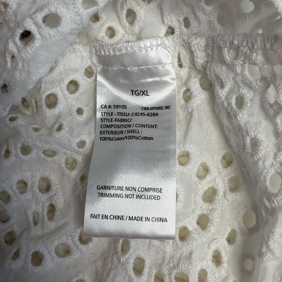 Charlie B Eyelet Peplum Top Women's‎ XL White Babydoll Peasant Cotton lace Boho - Picture 9 of 12